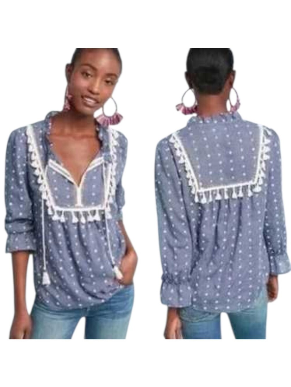 Maeve Anthropologie Sawyer Tassel Peasant Blouse In S